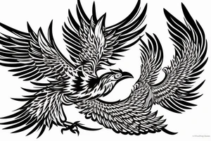 Phoenix bird with open beak and wings above the fire tattoo idea