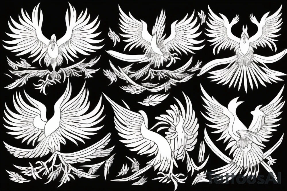 Phoenix bird with open beak and wings above the fire tattoo idea