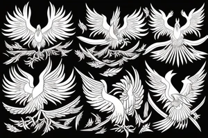 Phoenix bird with open beak and wings above the fire tattoo idea