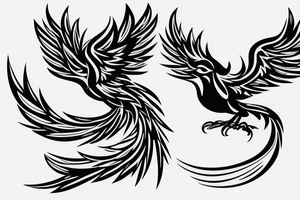 Phoenix bird with open beak and wings above the fire tattoo idea
