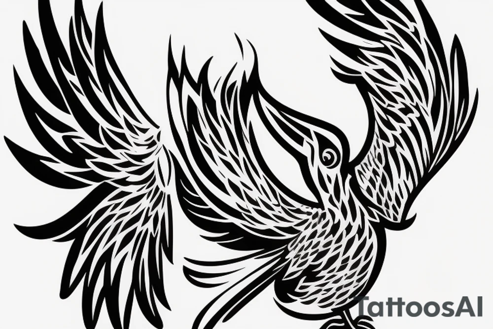 Phoenix bird with open beak and wings above the fire tattoo idea Phoenix bird with open beak and wings above the fire tattoo idea
