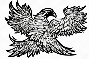 Phoenix bird with an open beak and wings sits on the fire tattoo idea