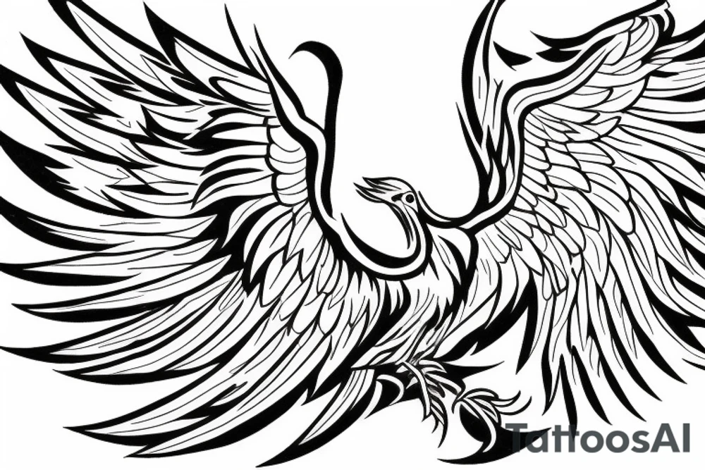 Phoenix bird with an open beak and wings sits on the fire tattoo idea Phoenix bird with an open beak and wings sits on the fire tattoo idea