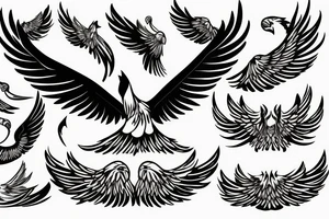 Phoenix bird with an open beak and wings sits on the fire tattoo idea