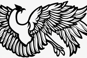 Phoenix bird with an open beak and wings sits on the fire tattoo idea