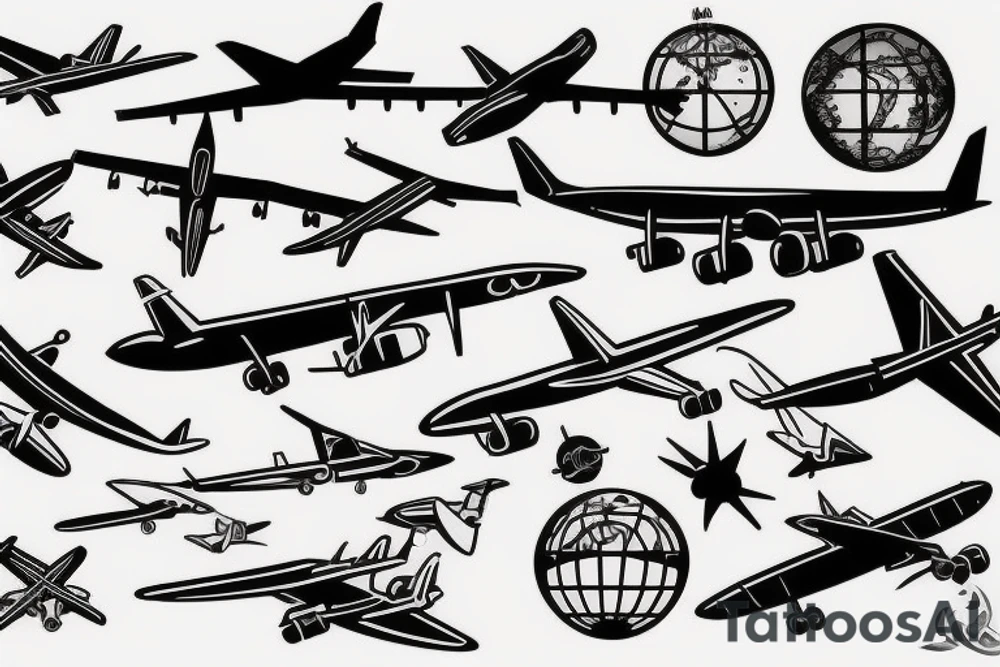 plane flying around the globe tattoo idea