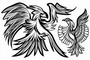 Bird Phoenix with an open beak and opened wings over the fire tattoo idea