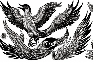 Bird Phoenix with an open beak and opened wings over the fire tattoo idea