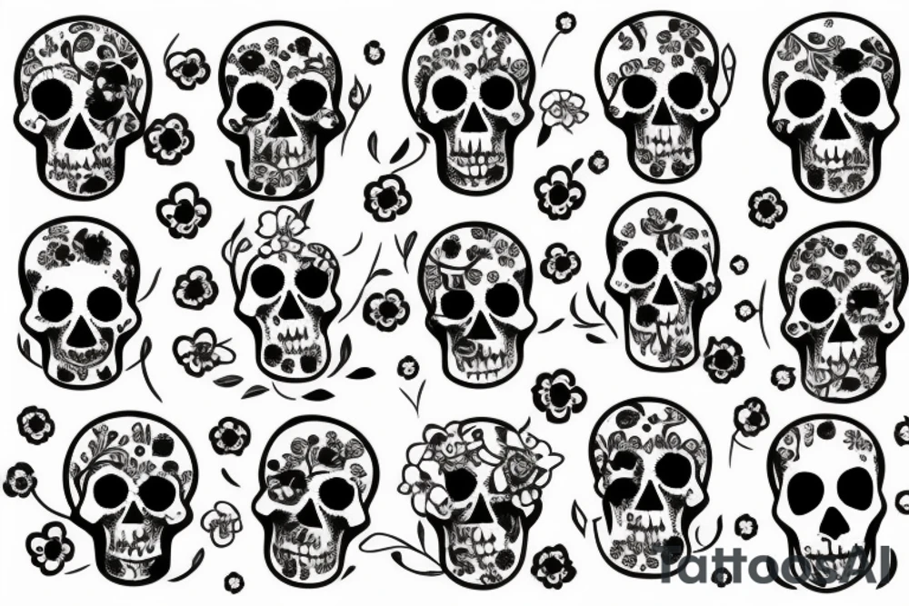 gravestone, flower, skull, patchwork, stairs, simple tattoo idea