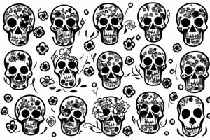 gravestone, flower, skull, patchwork, stairs, simple tattoo idea