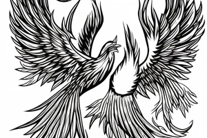 Phoenix bird with open wings, underneath there is a flame tattoo idea
