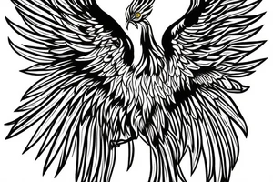 Phoenix bird with open wings, underneath there is a flame tattoo idea