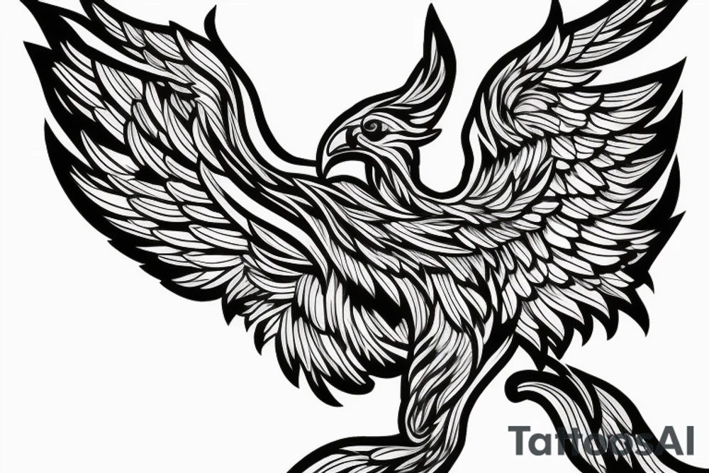 Phoenix bird with open wings, underneath there is a flame tattoo idea