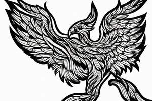 Phoenix bird with open wings, underneath there is a flame tattoo idea