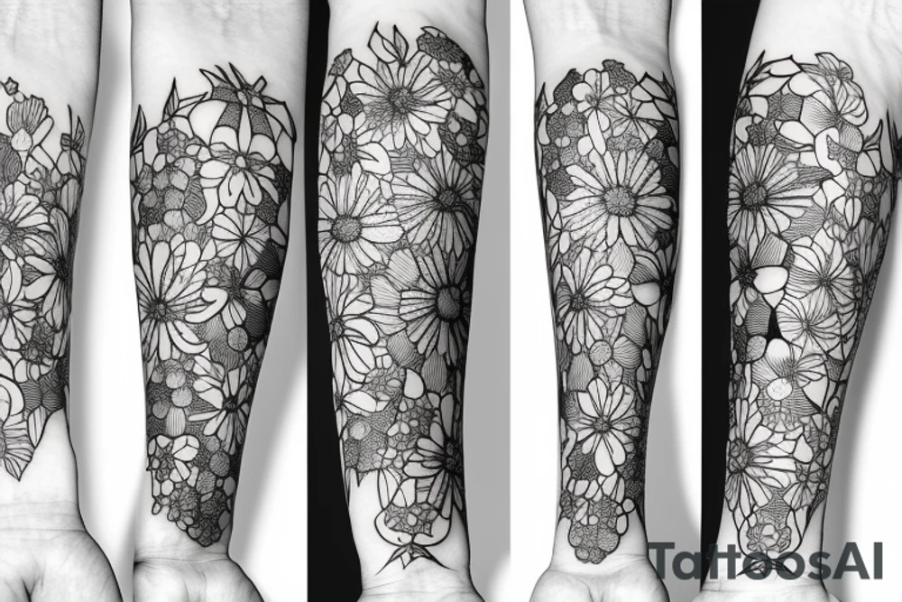 Flowers sorrounded by blackwork all around the forearm tattoo idea Flowers sorrounded by blackwork all around the forearm tattoo idea