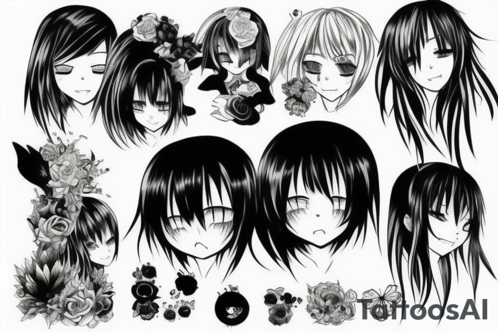 anime girl crying ultra detailed tattoo idea