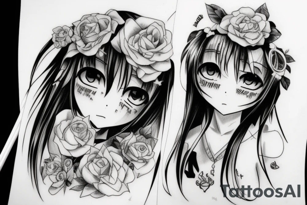anime girl crying ultra detailed tattoo idea