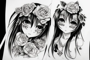 anime girl crying ultra detailed tattoo idea