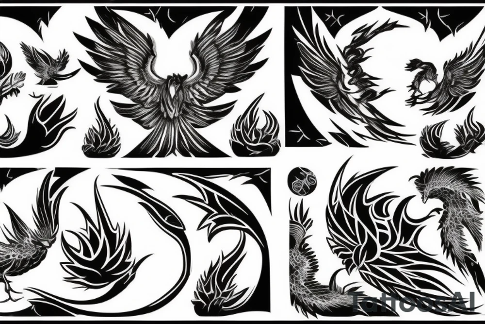 Phoenix and fire background tattoo idea