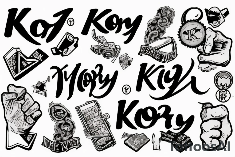 Word "Kory" with middle finger, nerd tattoo idea
