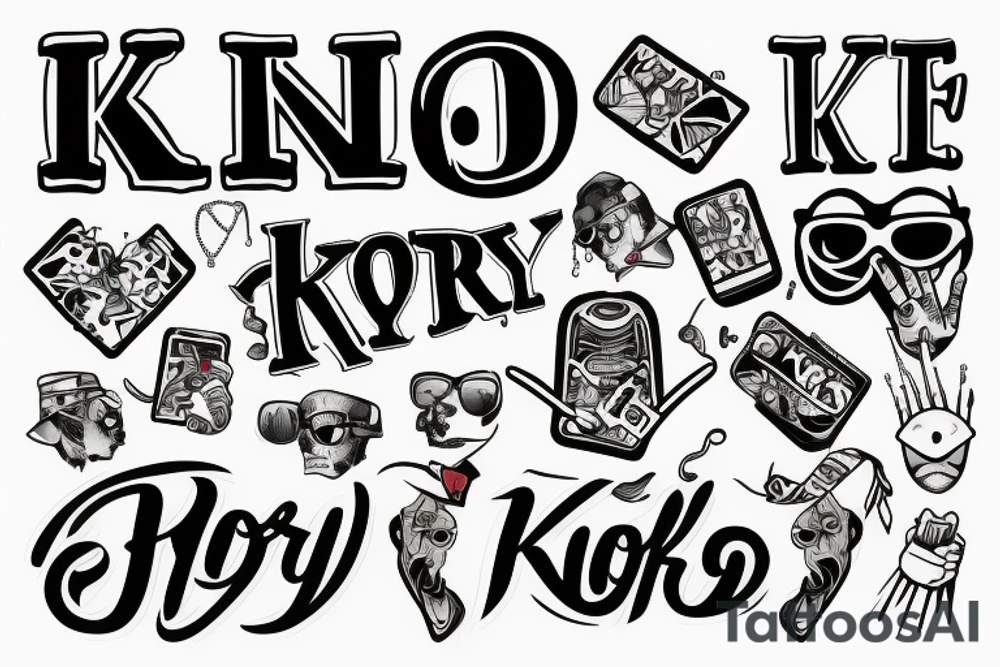 Word "Kory" with middle finger, nerd tattoo idea