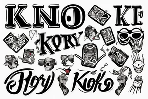 Word "Kory" with middle finger, nerd tattoo idea