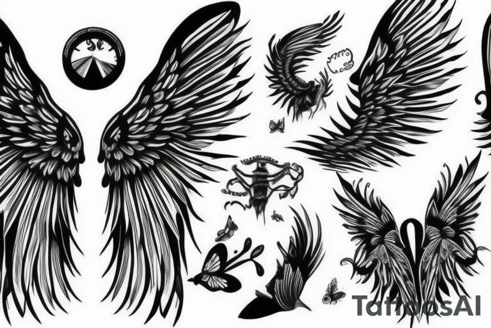 Black and white wings tattoo idea
