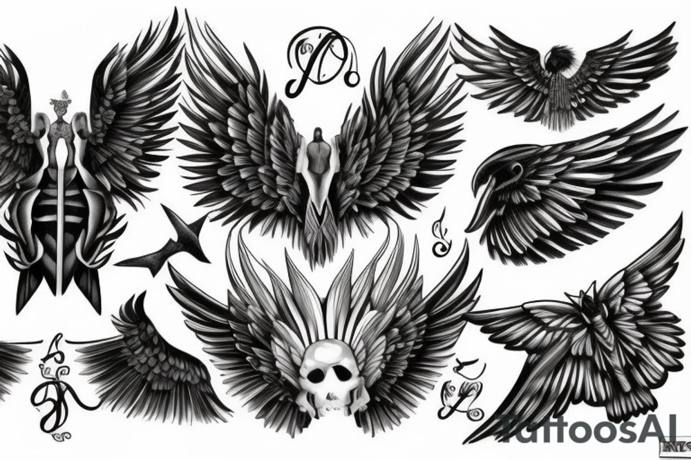 Black and white wings tattoo idea