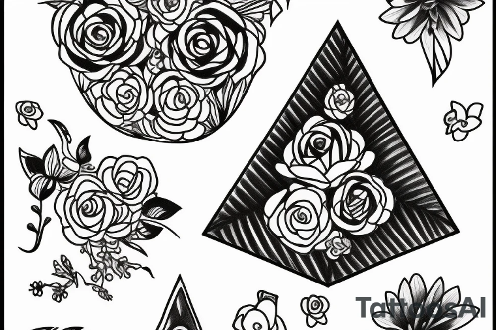 Upside down triangle with flowers tattoo idea