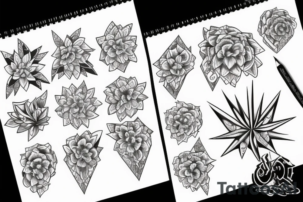 upsido down triangle sprouting flowers tattoo idea