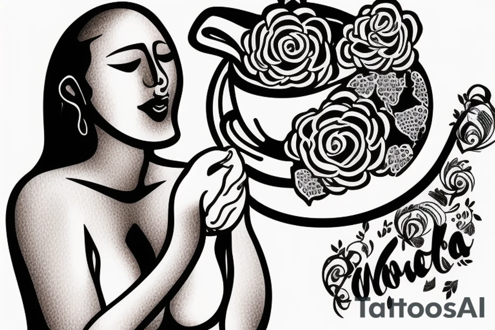 Woman bathing in a cup of tea tattoo idea