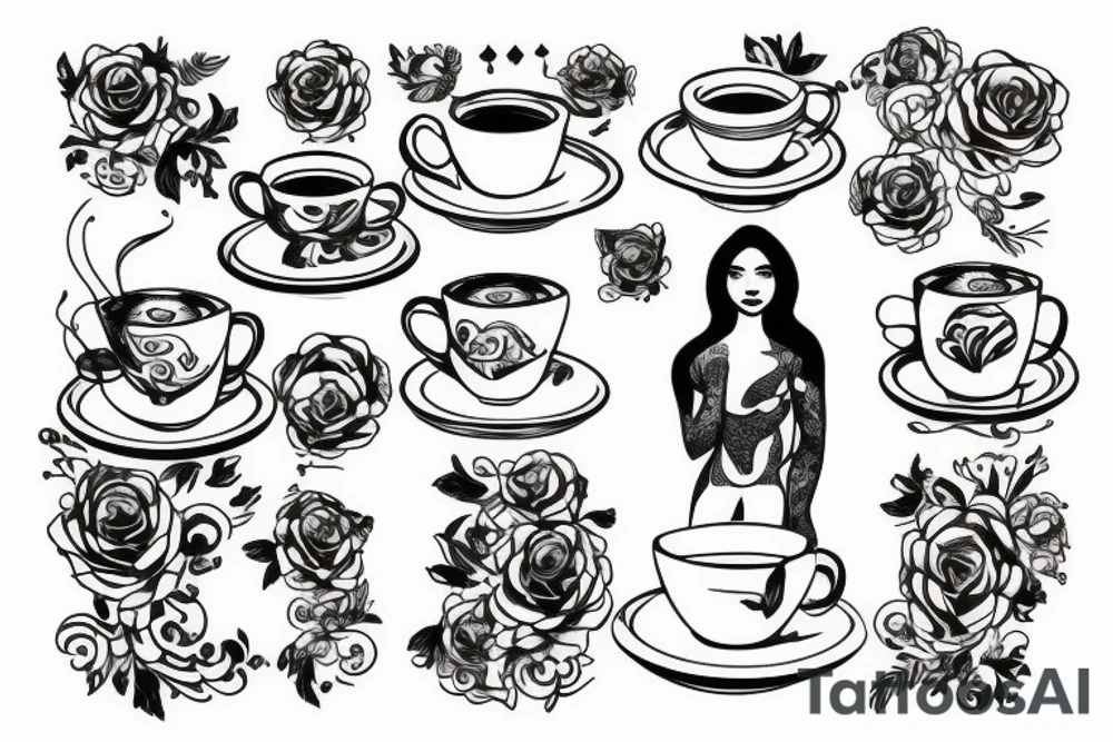 Woman bathing in a cup of tea tattoo idea