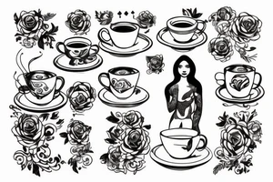 Woman bathing in a cup of tea tattoo idea