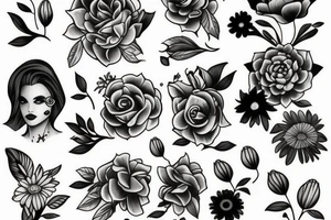Woman turning into flowers tattoo idea