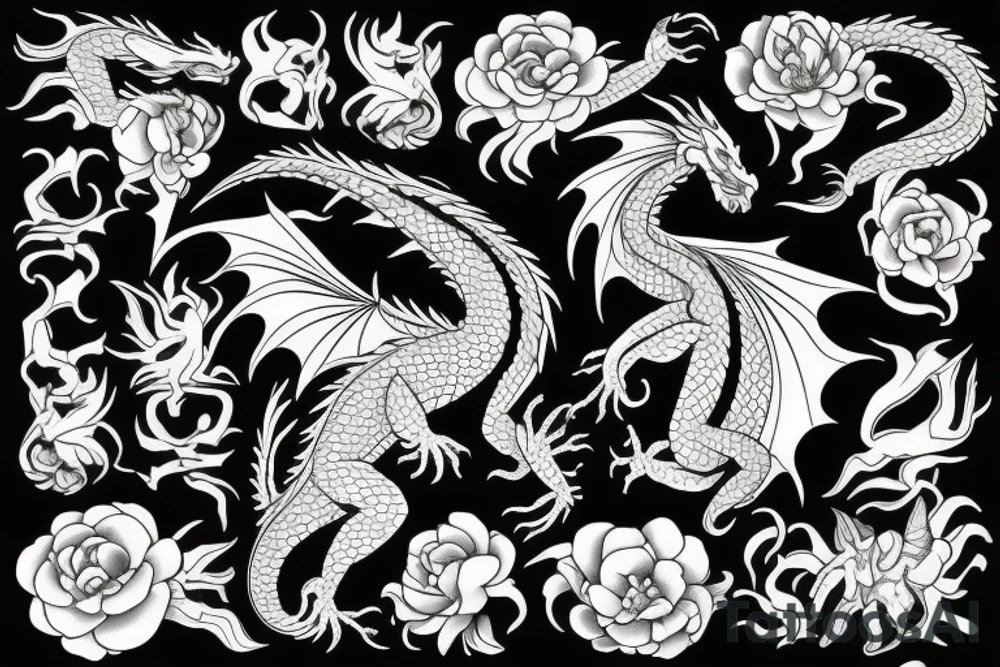 Dragon in flower tattoo idea