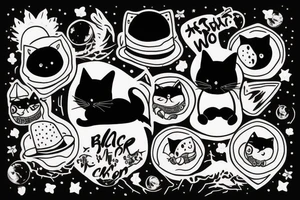 Black cat with a funny hat sitting on the moon underneath a tree tattoo idea