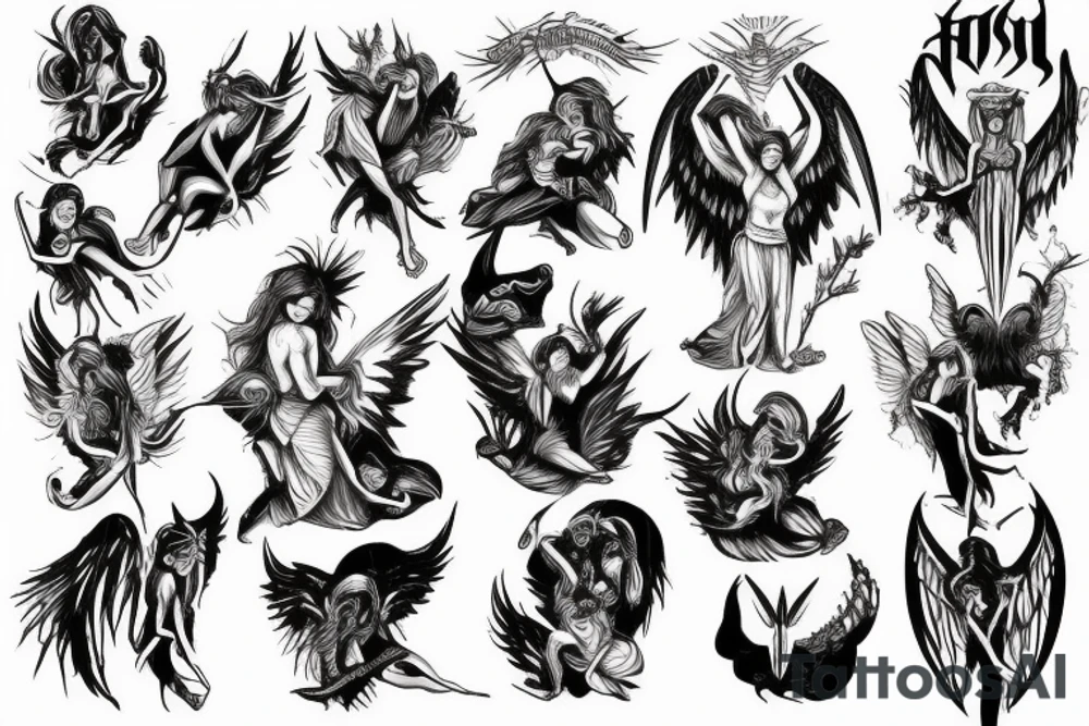 angel and demon with inscription tattoo idea