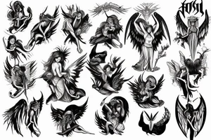 angel and demon with inscription tattoo idea