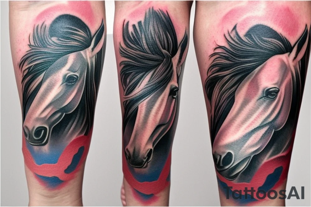 a horse with a sunset and a water pond tattoo idea