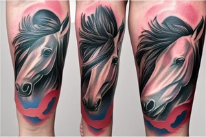 a horse with a sunset and a water pond tattoo idea