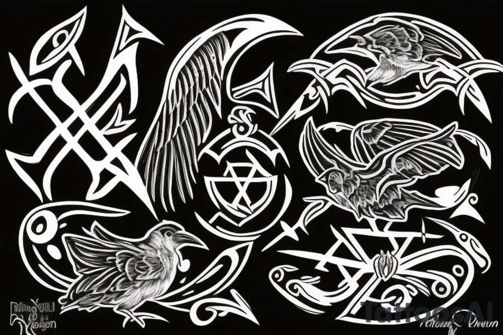 Raven with rune tattoo idea