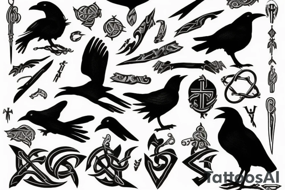 Raven with rune tattoo idea