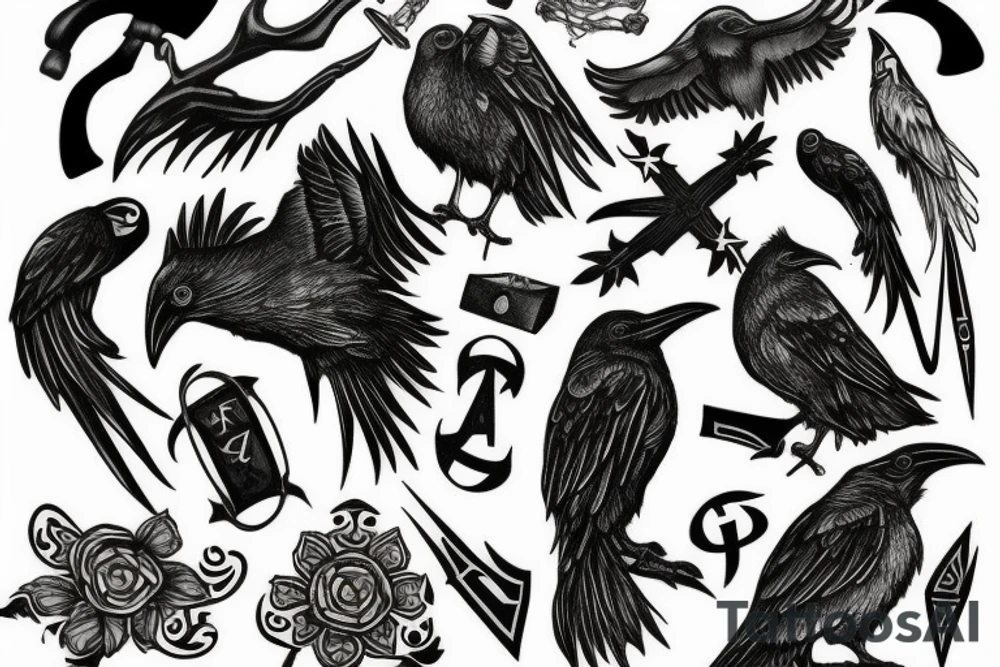 Raven with rune tattoo idea