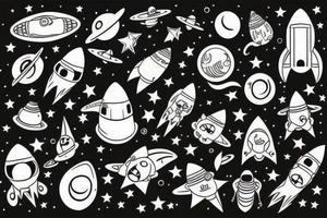 space rocket cat star tattoo idea