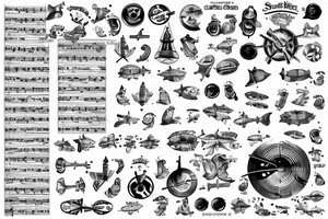 sheet music with submarines as notes tattoo idea