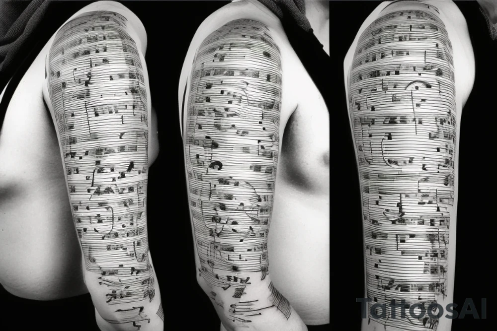 sheet music with submarines as notes tattoo idea