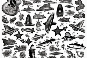 sheet music with submarines as notes tattoo idea