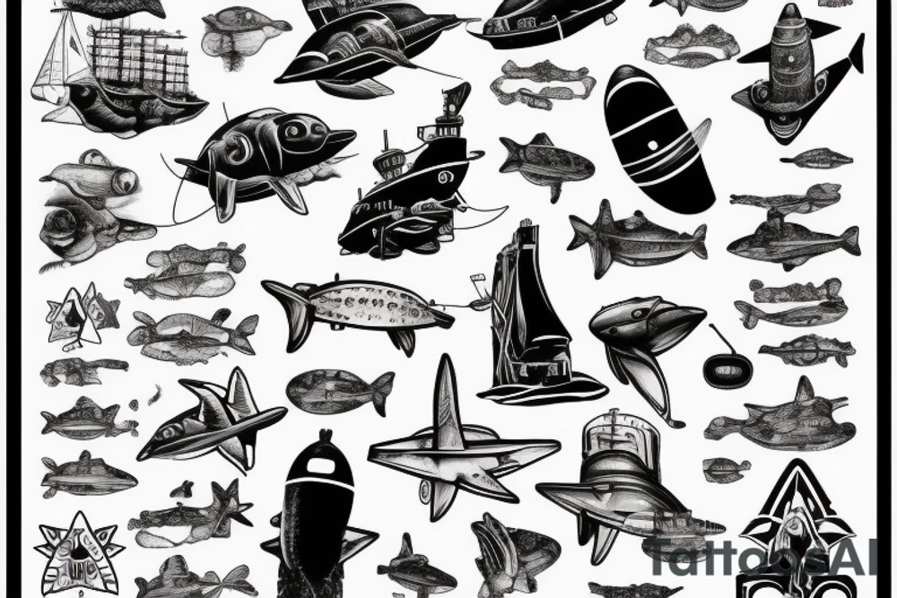 sheet music with submarines as notes tattoo idea