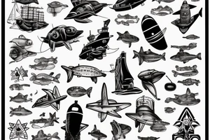 sheet music with submarines as notes tattoo idea