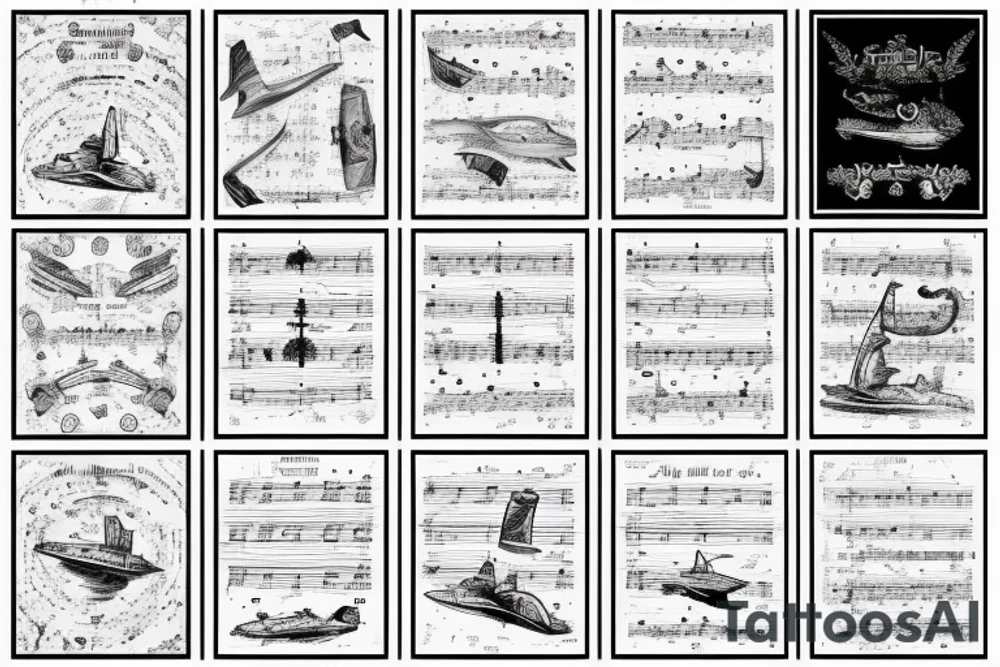 sheet music with submarines as notes tattoo idea